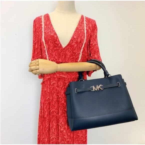 Michael Kors 35S3S6RS3T Reed Large Leather Satchel Crossbody Bag IN NAVY - Picture 1 of 7